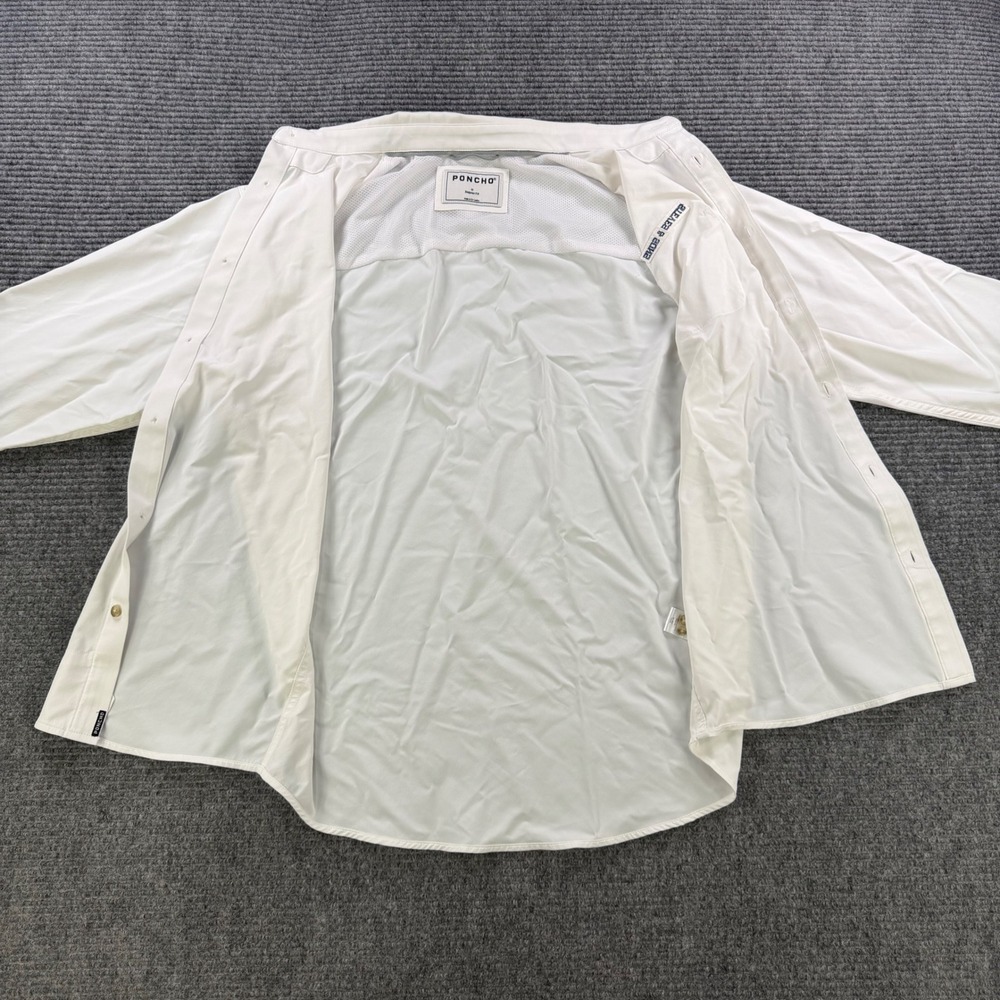 Poncho Outdoors White Long Sleeve Button Shirt Men Medium Regular Fit Embroidery - Picture 4 of 14